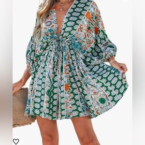 Cupshe Floral Ornate Print Tie Front Dress or Swim Coverup